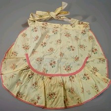 Vintage 60's 70s Half Apron Floral With Pink Trim Summer Country Cottage