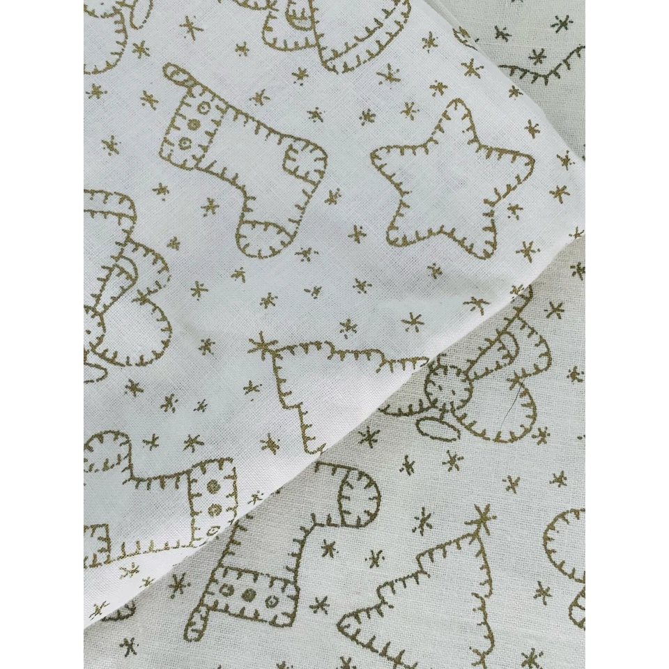 Christmas Fabric Cotton 46" x 23" Cream Gold Outline Stitched Pictures Art Quilt - Image 2 of 4