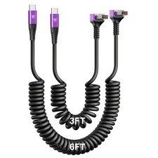 90 Degree USB A to USB Cable, 3FT 6FT Coiled USB Cable for Car, 3A Fast Charg...