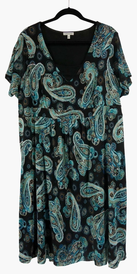 Vestido midi de malla con estampado de cachemira verde azulado Croft & Barrow talla 3X 22 24 26 talla grande Foto 4 de 4