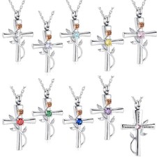 Rose Flower Cross Urn Pendant Necklace for Cremation Ashes Keepsake Jewelry Gift