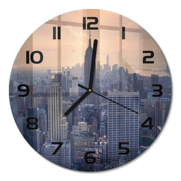 Glasuhr Aus GehäRtetem Glas Wanduhr Manhattan New York Schwarze Zeiger Fi30 Cm-image