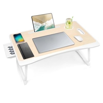  Laptop Bed Desk Tray Bed Table, Foldable Portable Lap Desk Notebook White Oak