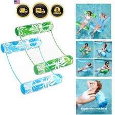 2 Packs Hammock Pool Floats Adults, 4-in-1 Multi-Purpose Inflatable Pool Floa...