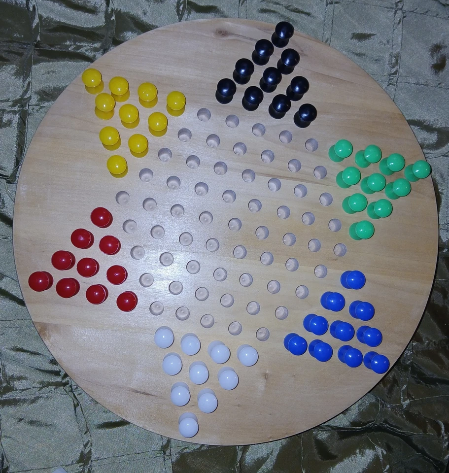 VTG 1993 Cardinal Solid Oak Chinese Checkers 6 Color Peg Game Premier Ed.  EUC - Image 3 of 4