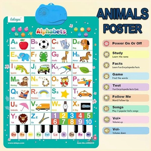 ABC Numbers Animal Electronic Learning Wall Chart for Toddlers Kids Gifts - Picture 8 of 9