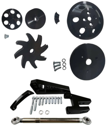 Small Block Chevy SWP Alternator Water Pump Crankshaft Pulley Brackets Black Alu