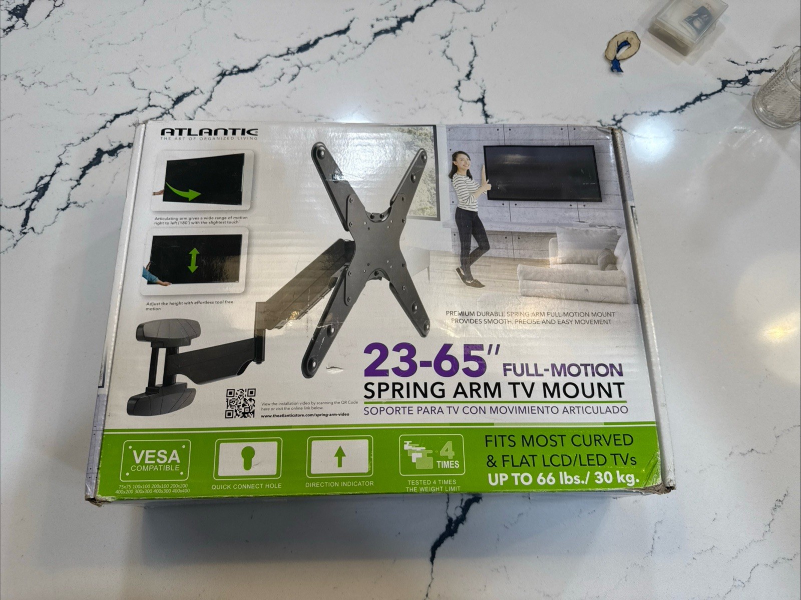 Atlantic Full Motion Spring Arm TV Wall Mount 23-65" NEW Mod