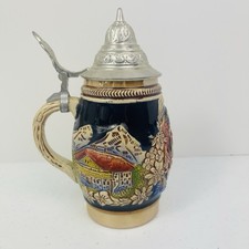 Vintage W Germany Country Scene Hand Painted Beer Stein Pewter Lid 4x7 Approx