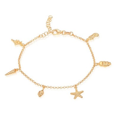 Vergoldetes Sterling Silber Bettelarmband mit Strandmotiv Maritim Schmuck.