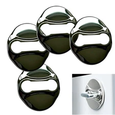 4x Polished Black Stainless Door Latch Striker Cover Fits Genesis 4D Veloster