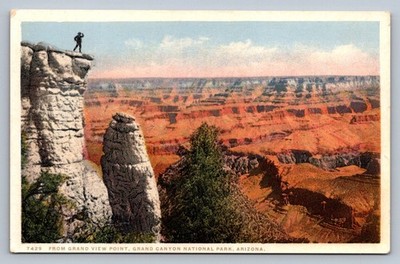 Postcard AZ Grand Canyon Grand View Point Cowboy Fred Harvey Detroit Pub. O707