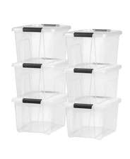 6 Pack 19Qt Clear View Plastic Storage Bin with Lid and Secure Latching Buckles