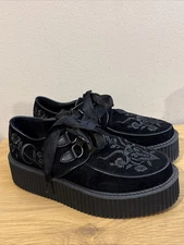 Killstar Creeper Platform Shoes Women's Sz 8 Black Embroidered Goth