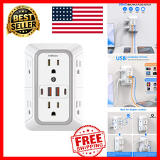 Outlet Extender Surge Protector 6 AC Splitter 4 USB Ports Wall Plug Expander