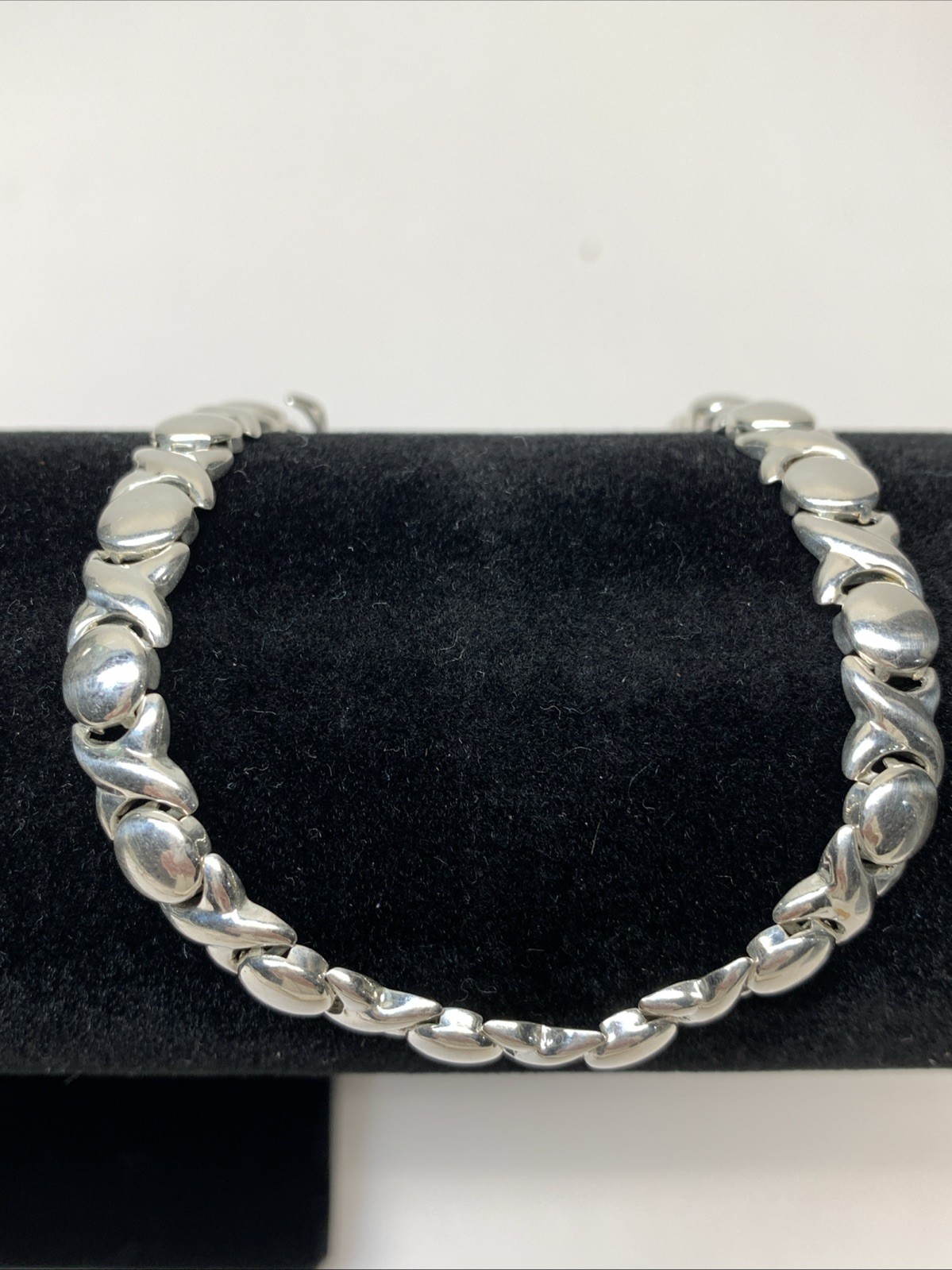 VINTAGE STERLING SILVER 925 FAS HEARTS & KISSES XOXO BRACELET 7.5" RETRO