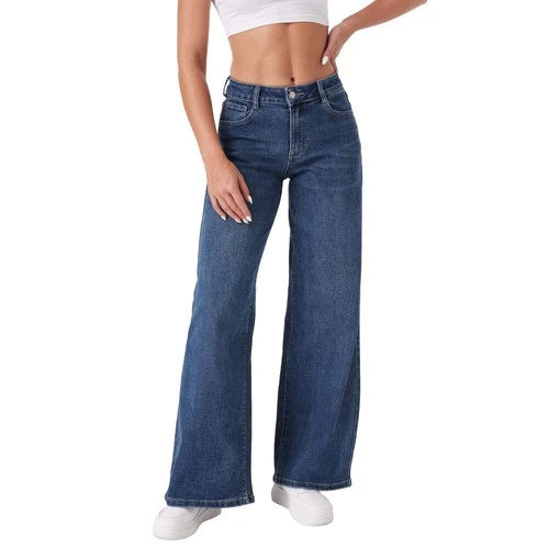 Ladies stretch distressed look buttons zip jeans 4035 Ital design in blue