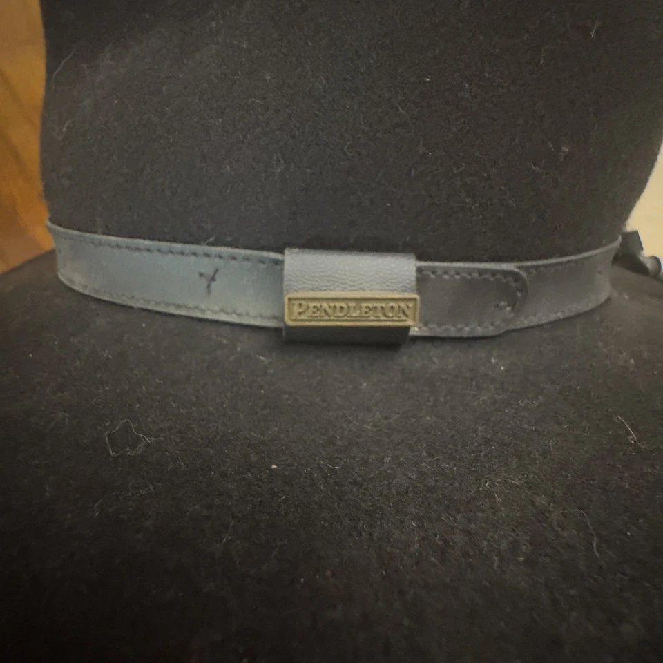 Chapéu de cowboy Pendleton 100% lã preto ocidental pulseira de couro com miçangas tamanho único - Imagem 2 de 4