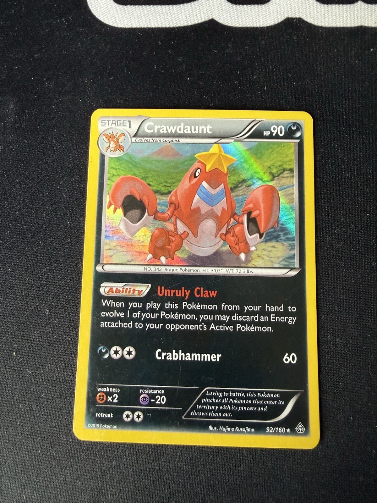 Crawdaunt 92/160 Holo Rare Primal Clash Pokemon Reverse Holo