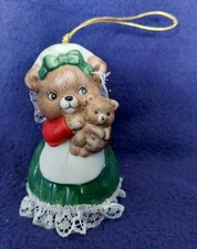 VTG Jasco Caring Critter Chimers Mama Bear Baby Bisque Porcelain Christmas Bell