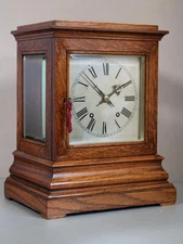 LIBRARY TABLE MANTEL CLOCK by W&H Sch Stunning bracket clock in Tiger Oak