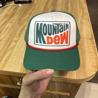 Mountain Dew Trucker Hat Snapback Foam Mesh Cap Green White Rope Retro Logo NEW