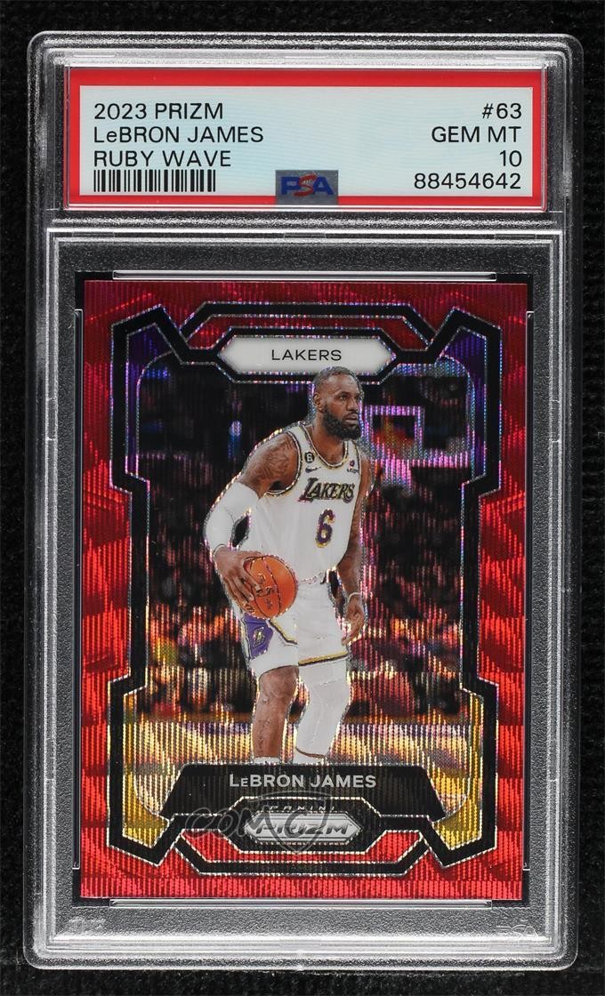 2023-24 Panini Prizm Ruby Wave Prizm LeBron James #63 PSA 10 GEM MT 1f60