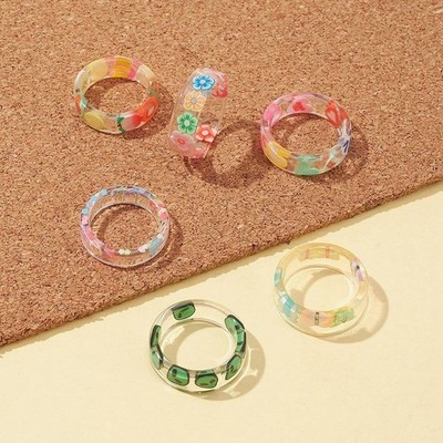Konvolut Wiederverkäufer Damenringe Blume Harz Ring Schmuck RJEW-FS0001-09
