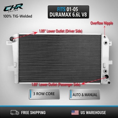 3 Row Aluminum Radiator For 01-05 Chevy GMC Silverado 2500HD 6.6L Duramax