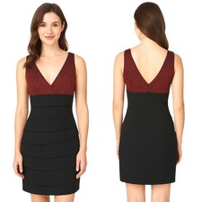EnFocus Studio Dress Size 4 Black Red Sleeveless Tiered V-Neck Stretch Sexy