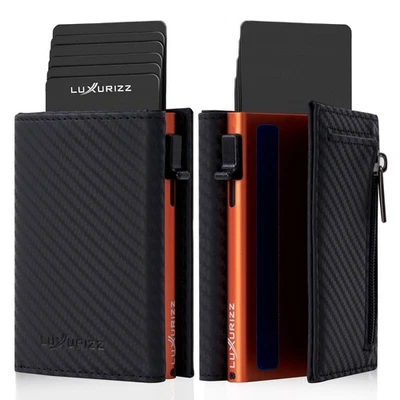 Luxurizz® Slim Wallet Magnetverschluss Rfid Schutz  Geldbeutel Carbon - Orange - Bild 1 von 4