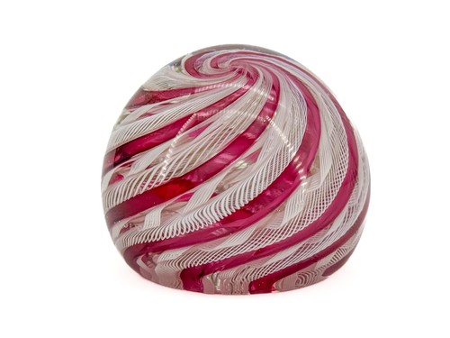 Fermacarte vetro artistico vintage nastro girevole rosa e bianco controllato decorazione canna torsione - Foto 6 di 12