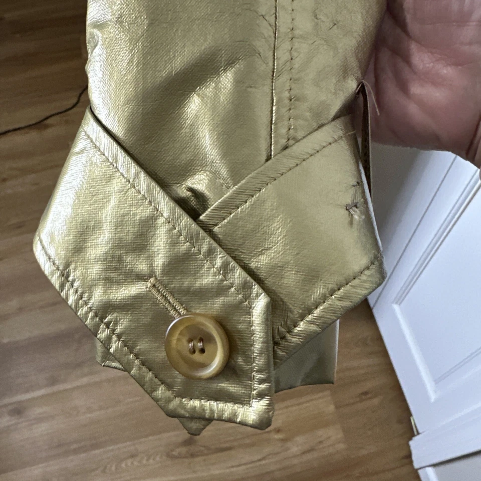Vintage 1980s Christian Dior Gold Metallic Size 6 Trench Coat Luxury Maximalist - Image 3 of 4
