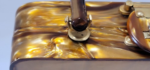 Vtg Walborg Hong Kong Marbled Amber Lucite Purse Handbag Mid-Century - Picture 3 of 12