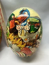 Vintage German HUGE Paper Mache Easter Egg 12" Candy Container DUCK FAMILY