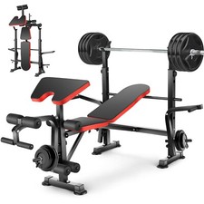 Adjustable Weight Bench 600lbs 6-In-1 Foldable Workout Bench Set w/Barbell Rack 