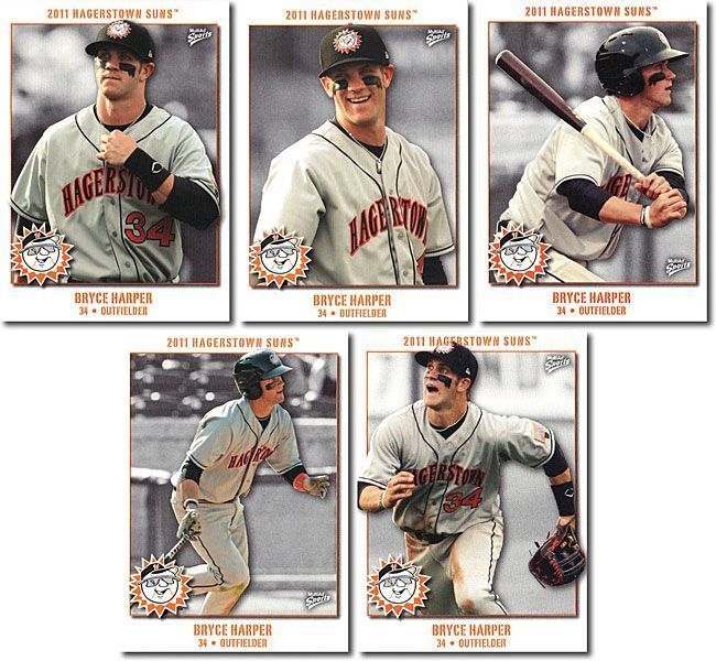 BRYCE HARPER 2011 HAGERSTOWN SUNS "5" CARD ROOKIE LOT/SET! 2015 N.L. MVP! 