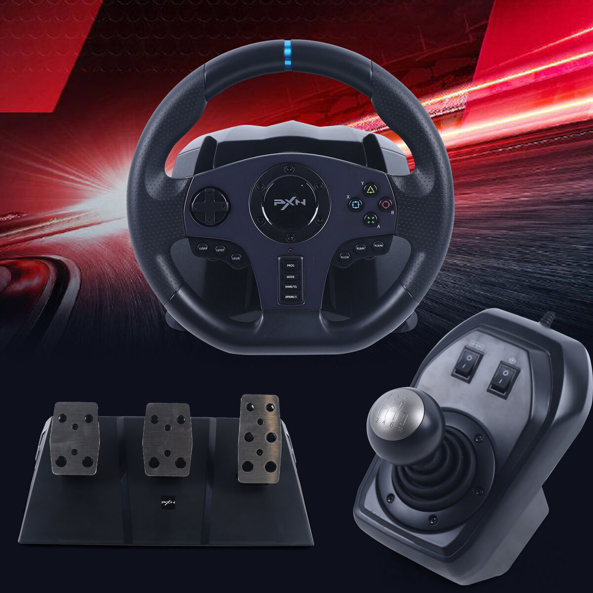 PXN V9 Racing Steering Wheel & Pedals & Shifter For PC/PS3/PS4/SWITCH/XBOX  ONE