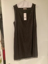 Michael Stars Charcoal Sheer Heather Sequin Front Sheath Dress and cardigan NWT!