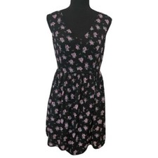 Forever 21 Sleeveless V Neck Black Purple Floral Summer Dress Lined M Feminine