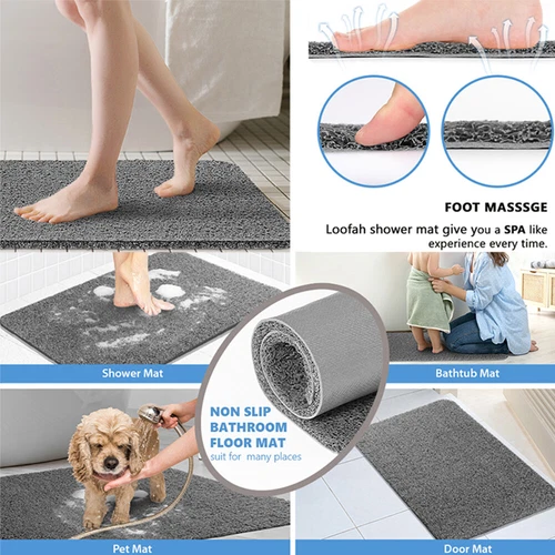 Loofah Shower Mat for Inside Shower Non-Slip Anti Mould PVC Bath Mat Quick Dry - Picture 11 of 15