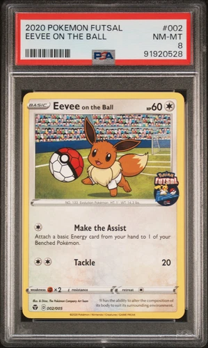 2020 Pokemon Futsal UK Exclusive Promo Eevee On the Ball # 002 PSA 8 Near Mint