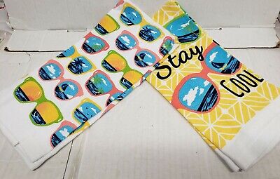 Details about   2 DIFFERENT COTTON PRINTED KITCHEN TOWELS 15"x25" SUMMER,STAY COOL SUNGLASSES,BL