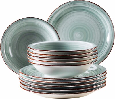 HOME affaire Teller Geschirr Set 12 tlg Tafel Service BEL TEMPO Spiral Keramik