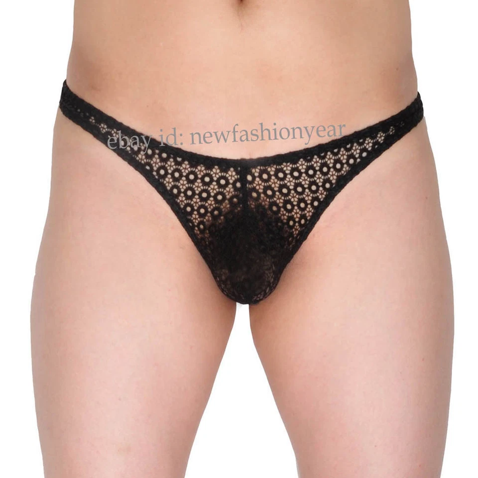 Men Lace Pouch Underwear T-back Jockstraps Bikinis G-string Posing Micro Thong  - image 4 of 4