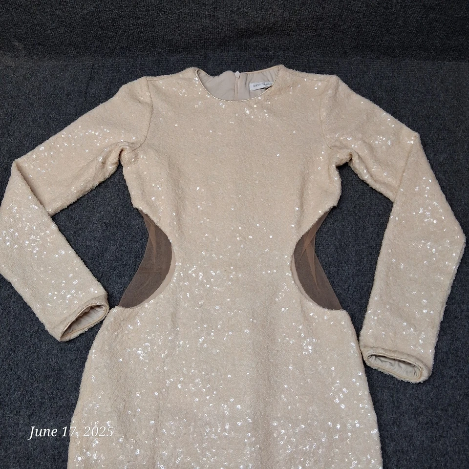 Vestido largo de manga larga con lentejuelas en crema Lara de Dress the Population Talla pequeña Foto 2 de 4