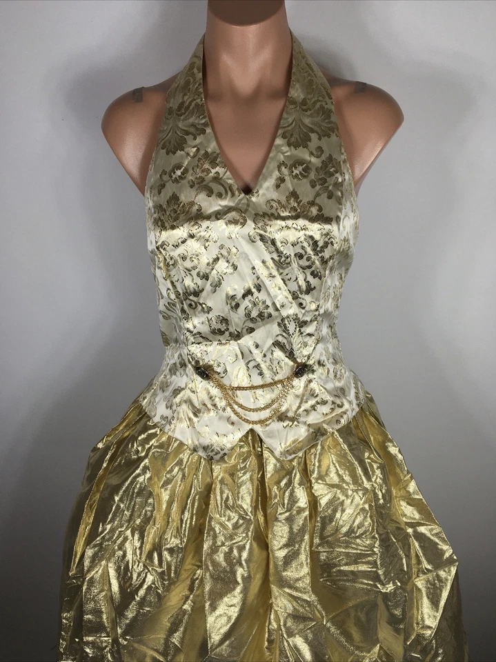 Vestido Halter Jessica Mcclintock Dorado Cojo 7/8 FIESTA DE GRADUACIÓN De Colección Años 80 90 Metálico Foto 3 de 4