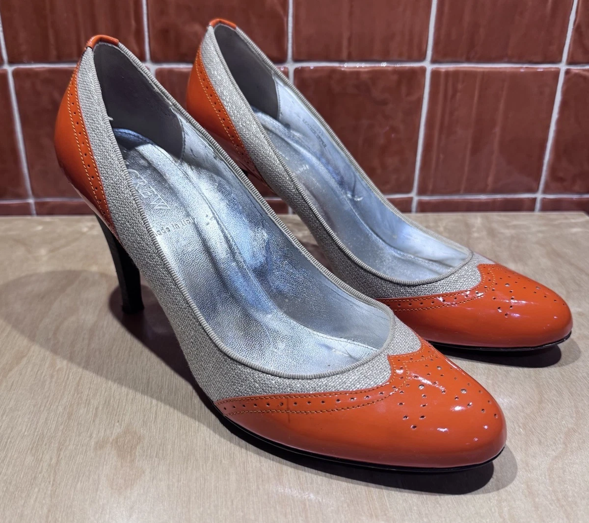 Escarpins J.CREW Lucie Neufs - Taille 7 US - Couleur Orange Doux Multi - Soie - Modèle G7584