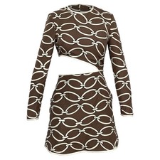 Valentino Garavani Chain Printed Mini Cut Out Dress In Brown Silk Women Size 38