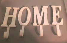 White Metal/wooden "HOME" Letters, Wall Mounted Hooks, cottagecore bundle